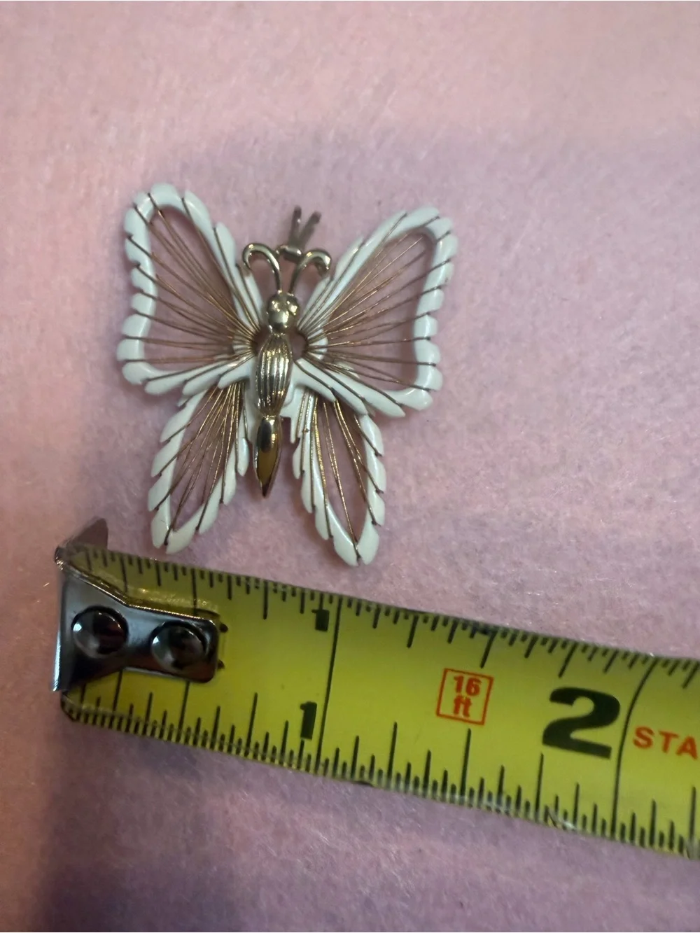 Vintage White Enamel & Gold Butterfly Charm